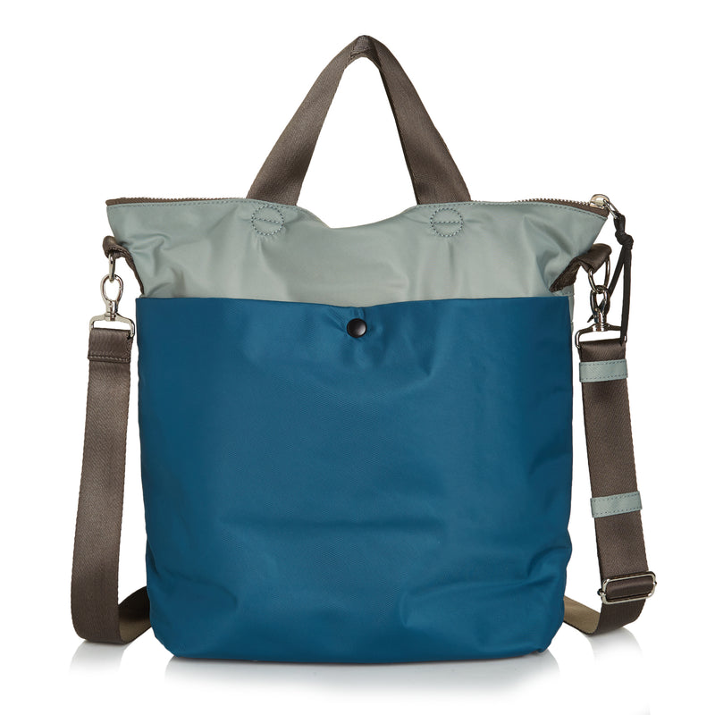 shortyLOVE wonder large crossbody/messenger bag in slate/teal; back view against white background.