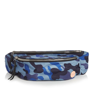 shortyLOVE arcade belt bag in blue camo; front view against white background.