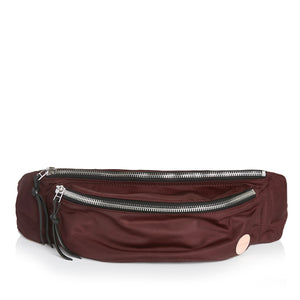 shortyLOVE arcade belt bag in burgundy; front view against white background.
