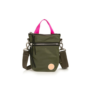 shortyLOVE shorthand crossbody phone bag in army green; front view against white background.