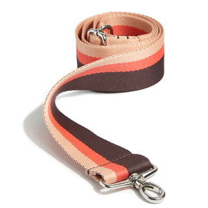 shortyLOVE boardwalk strap in chocolate/peach/coral; front view rolled against white background.