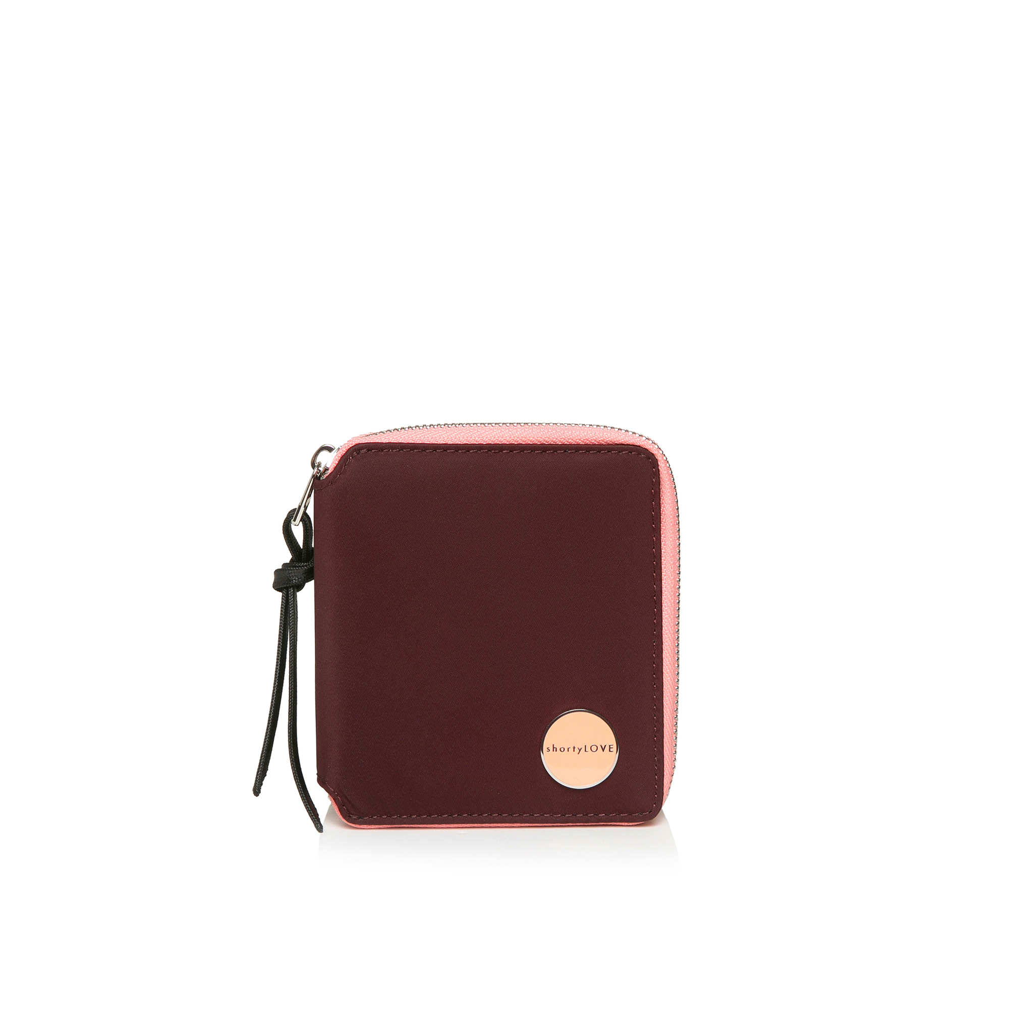 shortyLOVE merchant small wallet in burgundy; front view against white background.