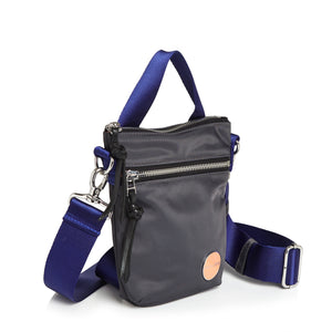 shortyLOVE shorthand small crossbody bag in charcoal; side angle view against white background.