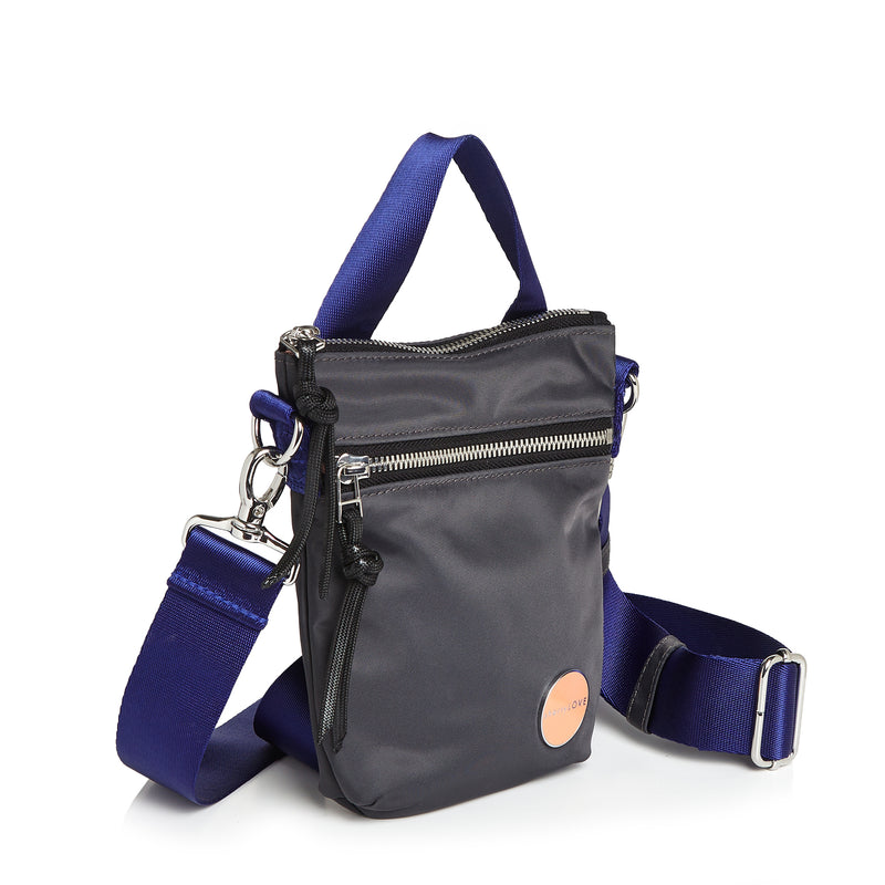 shortyLOVE shorthand small crossbody bag in charcoal; side angle view against white background.