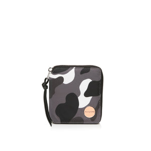 shortyLOVE merchant clutch/wallet in grey camo; front view against white background.