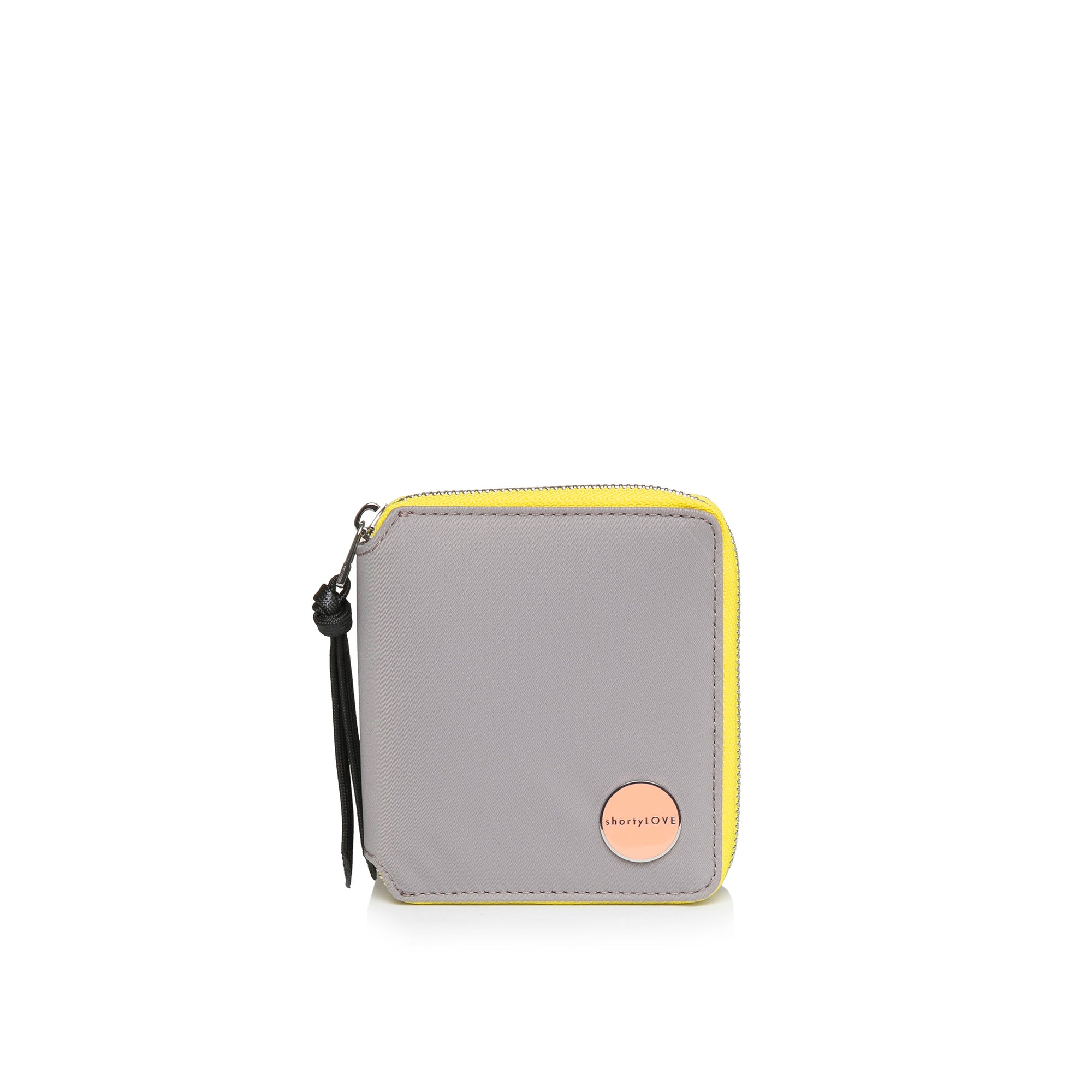 shortyLOVE merchant clutch/wallet in grey; front view against white background.