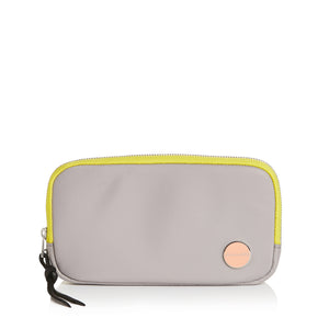 shortyLOVE jetty clutch/wallet in grey; front view against white background.