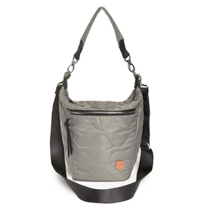 shortyLOVE marcel crossbody bucket bag in milky grey; front view against white background.
