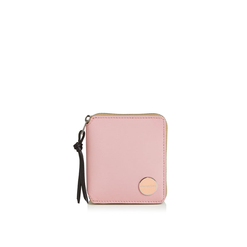 shortyLOVE merchant clutch/wallet in pink; front view against white background.