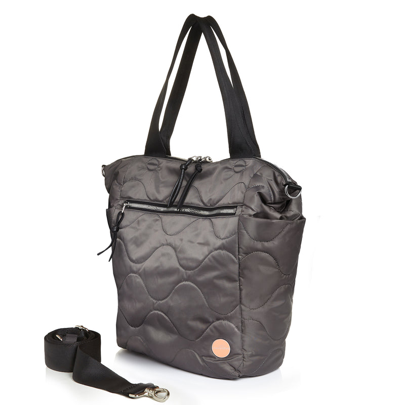 shortyLOVE ranger large tote bag in pewter; side view against white background.