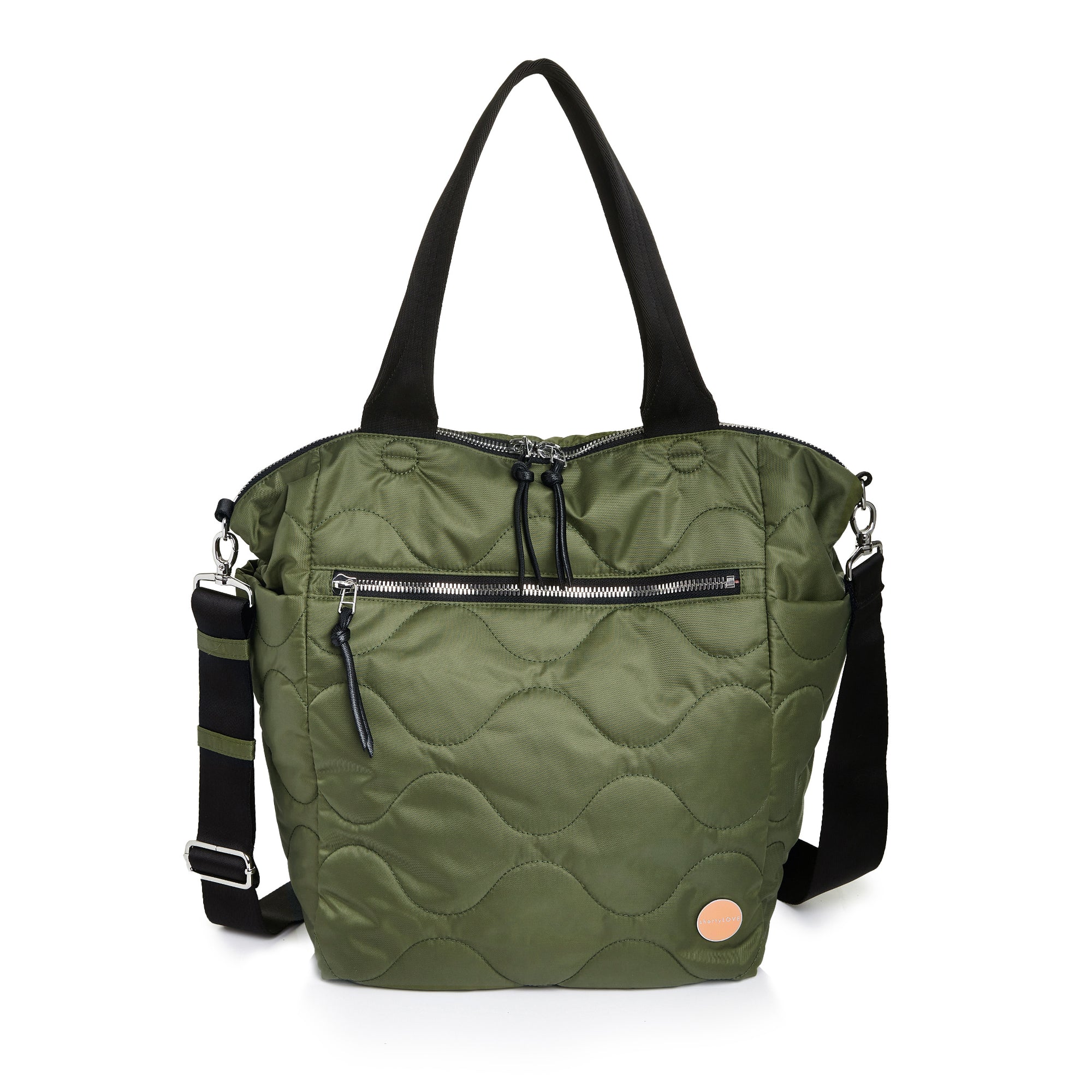 shortyLOVE ranger large tote bag in sage; front view against white background.