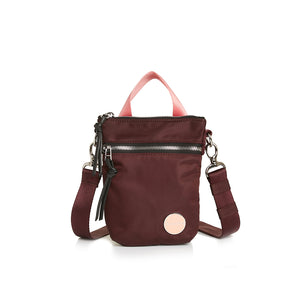 shortyLOVE shorthand small crossbody bag in burgundy; front view against white background.