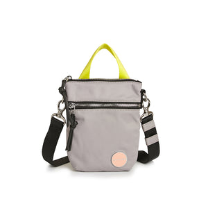 shortyLOVE shorthand small crossbody bag in grey; front view against white background.
