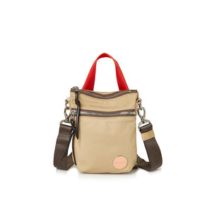 shortyLOVE shorthand small crossbody bag in khaki; front view against white background.