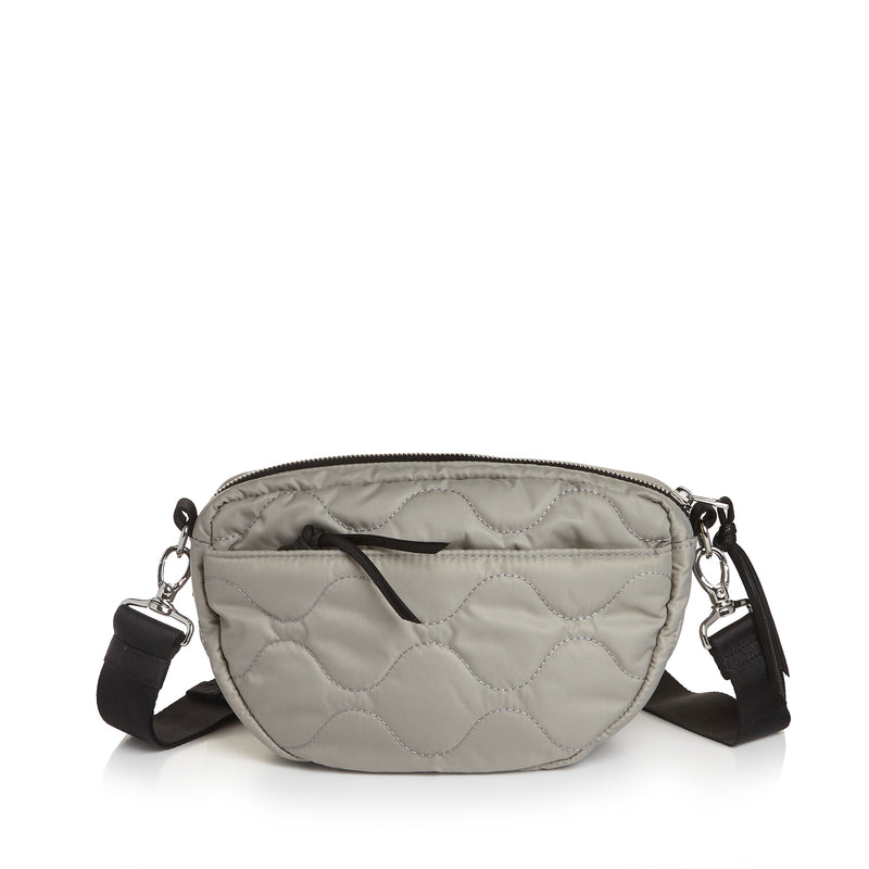 shortyLOVE small cruiser small crossbody bag in milky grey; back view against white background.