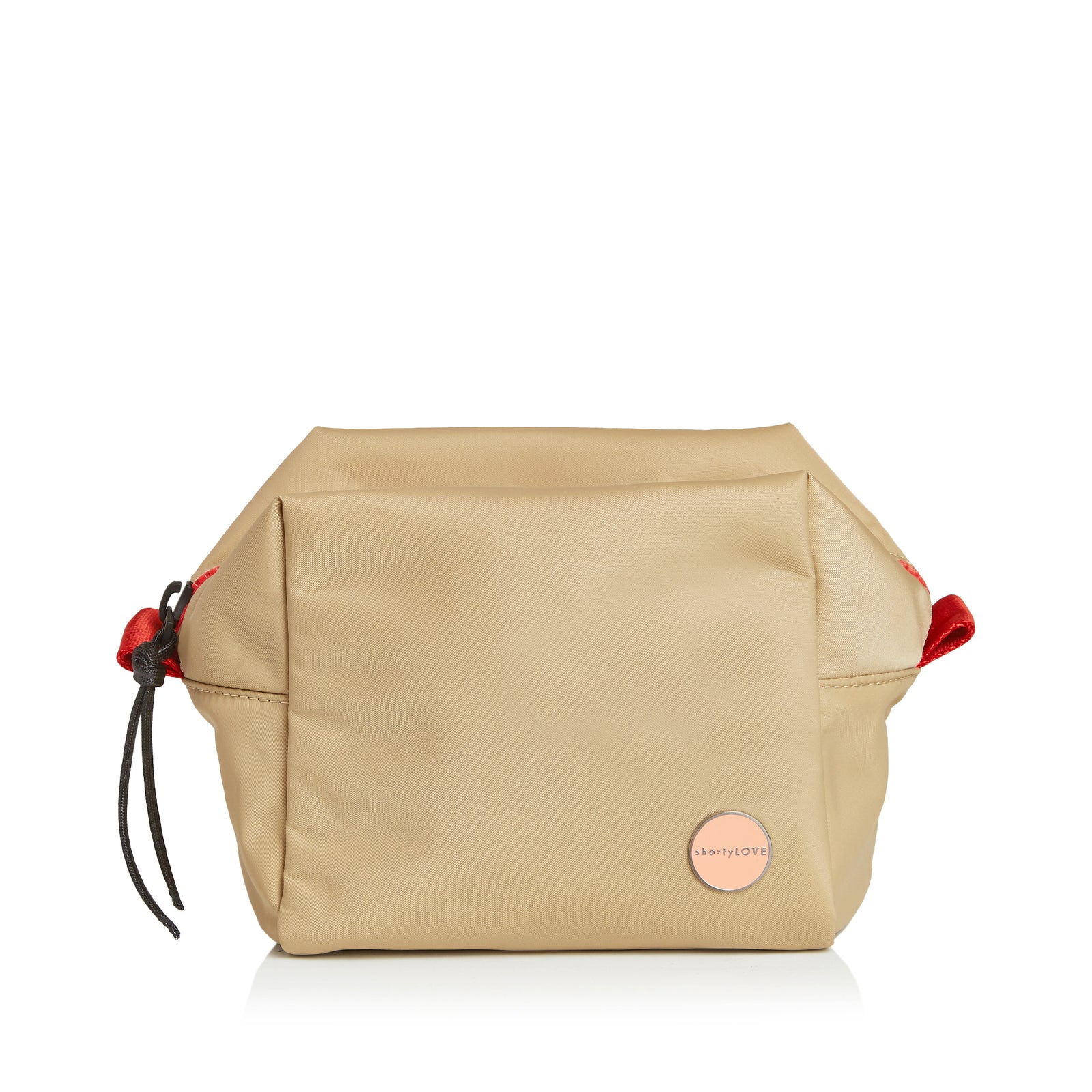 shortyLOVE stevie cosmetic bag in khaki; front view against white background.