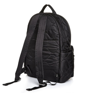 shortyLOVE tate backpack in black; back view against white background.