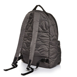 shortyLOVE tate backpack in pewter; back view against white background.