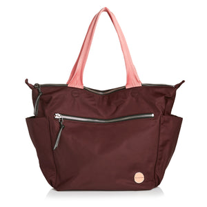 shortyLOVE tillie tote bag in burgundy; front view against white background.