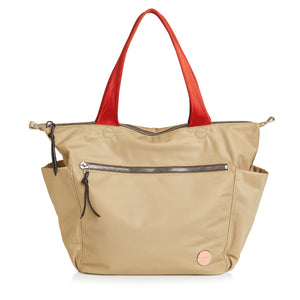 shortyLOVE tillie tote bag in khaki; front view against white background.