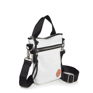 shortyLOVE shorthand crossbody phone bag in white; side angle view against white background