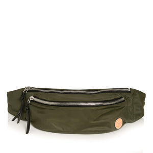 shortyLOVE arcade belt bag in army green; front view against white background.