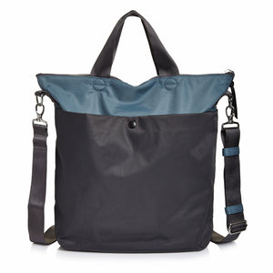 shortyLOVE wonder large crossbody/messenger bag in steel blue/charcoal; back view against white background.