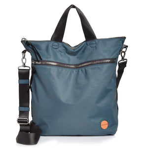 shortyLOVE wonder large crossbody/messenger bag in steel blue/charcoal; front view against white background.