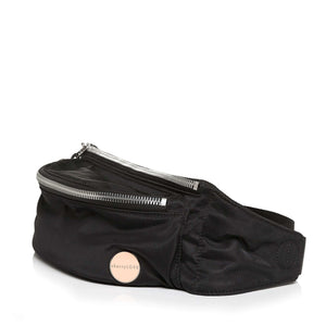 Black leather fanny pack, converts to crossbody