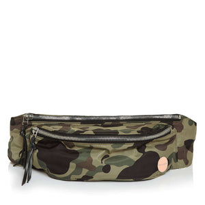 shortyLOVE arcade belt bag in green camo; front view against white background.