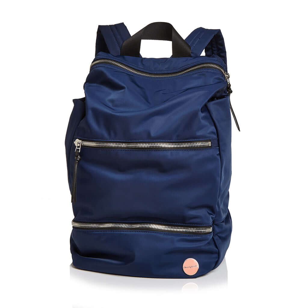 shortyLOVE boxer backpack bag in navy; front view against white background.