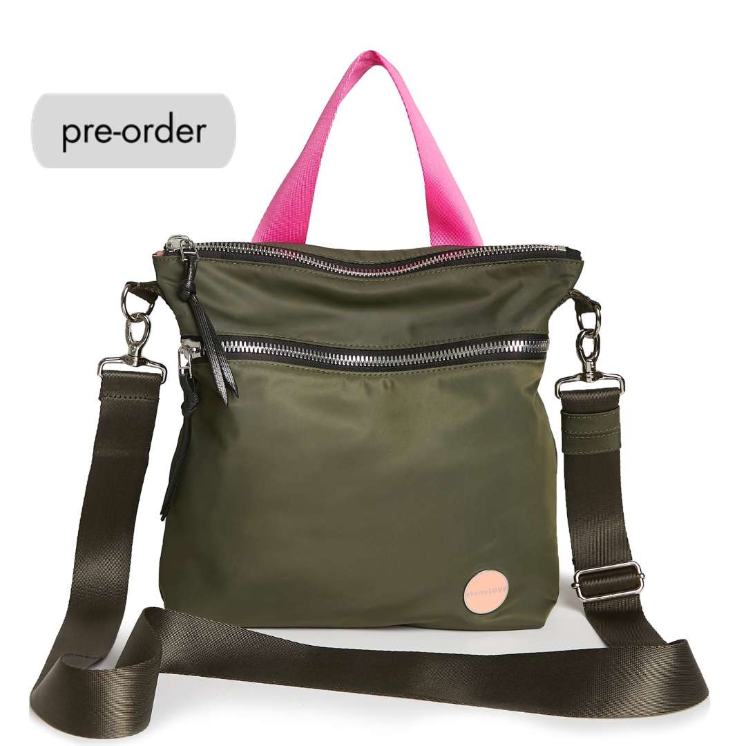 shortyLOVE amuse medium sized crossbody bag in blue camo; front view against white background.