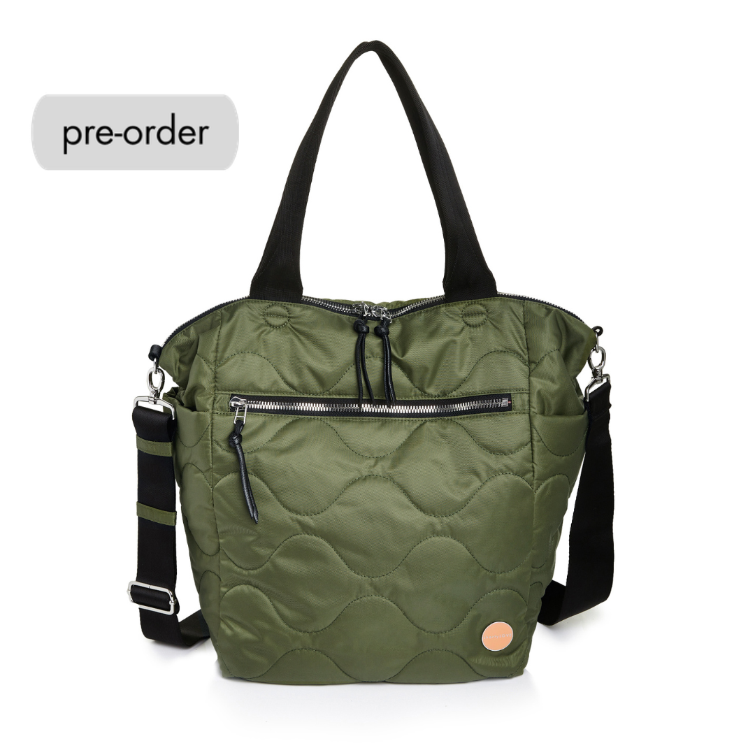 shortyLOVE ranger large tote bag in sage; front view against white background.