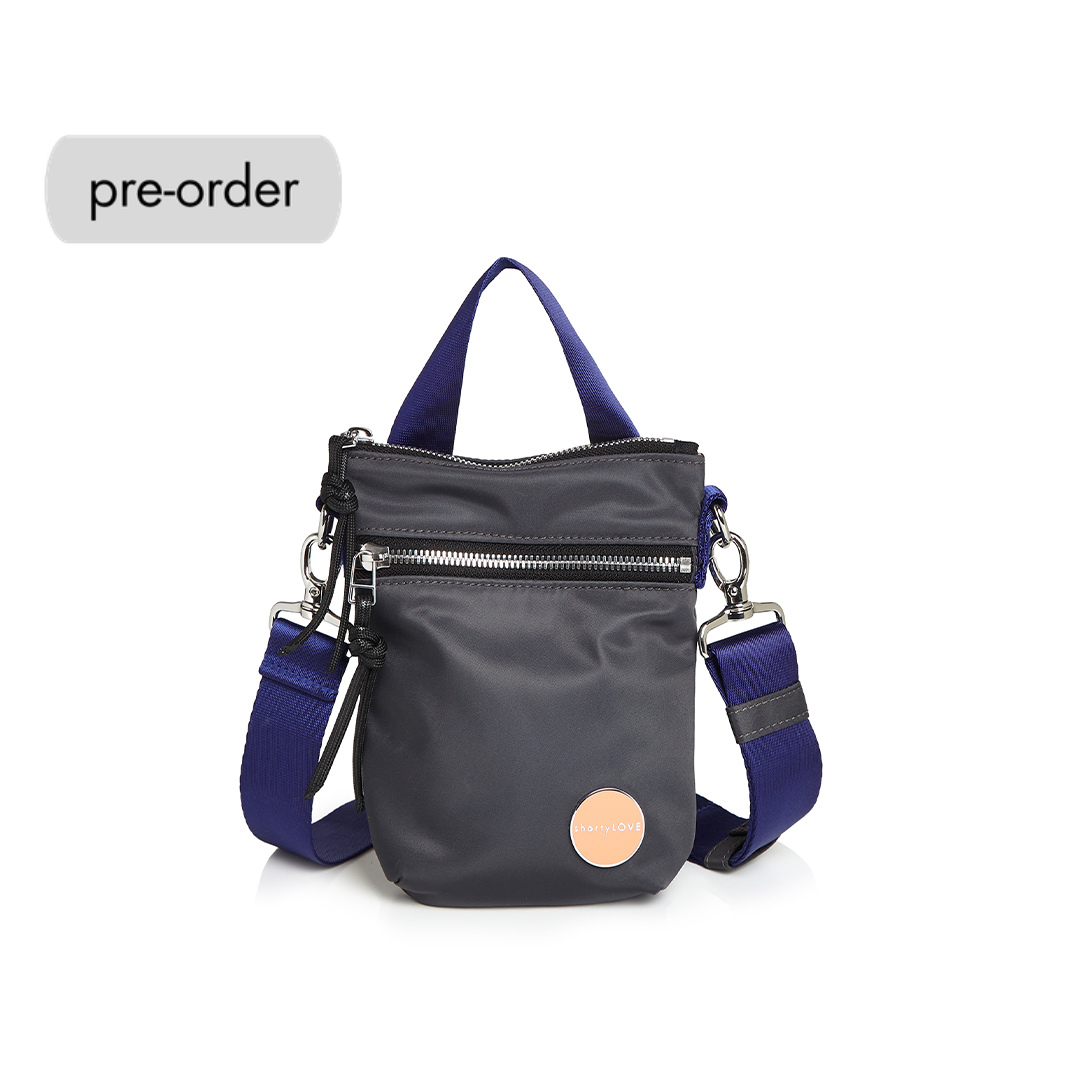 shortyLOVE shorthand small crossbody bag in charcoal; front view against white background.