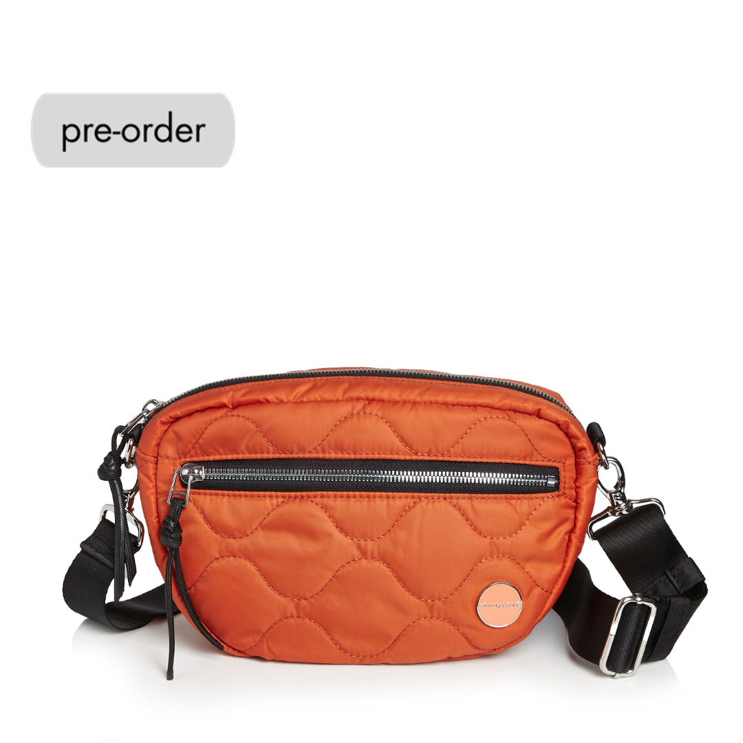 shortyLOVE small cruiser small crossbody bag in orange; front view against white background.