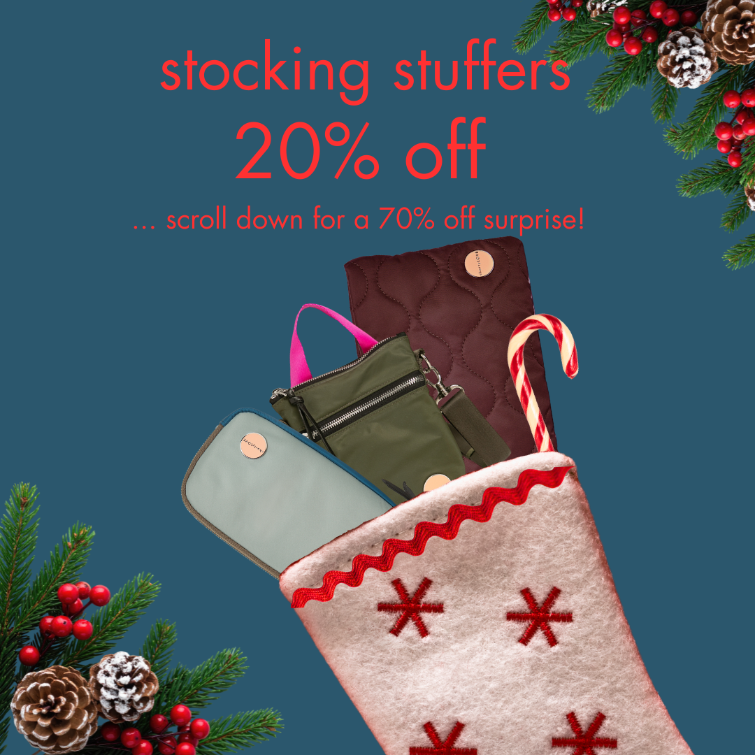 image of stocking with shortylove bags and wallets sticking out. 