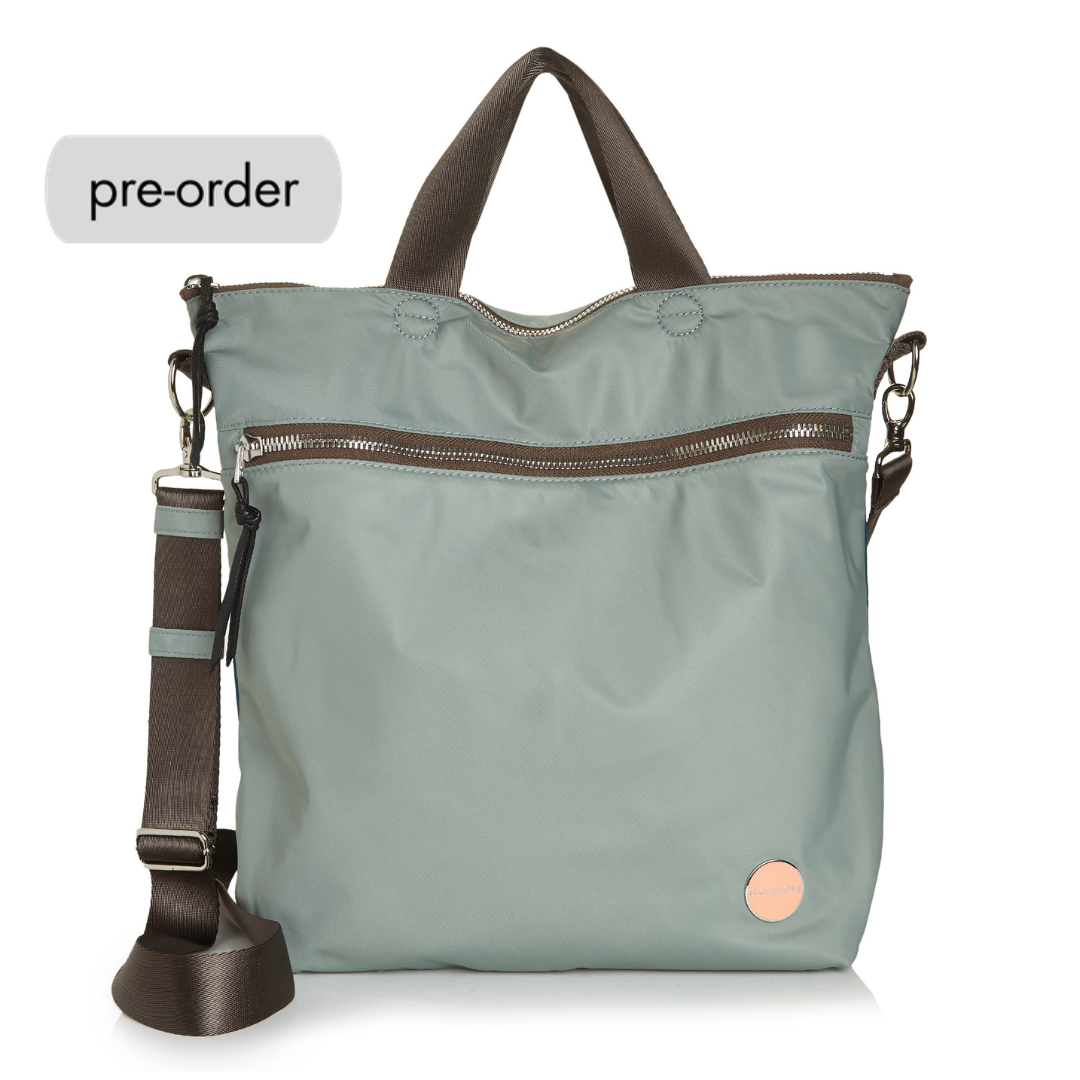 shortyLOVE wonder large crossbody/messenger bag in slate/teal; front view against white background.