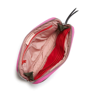 shortyLOVE jetty clutch/wallet in army green; top-down view showing interior pink lining against white background.