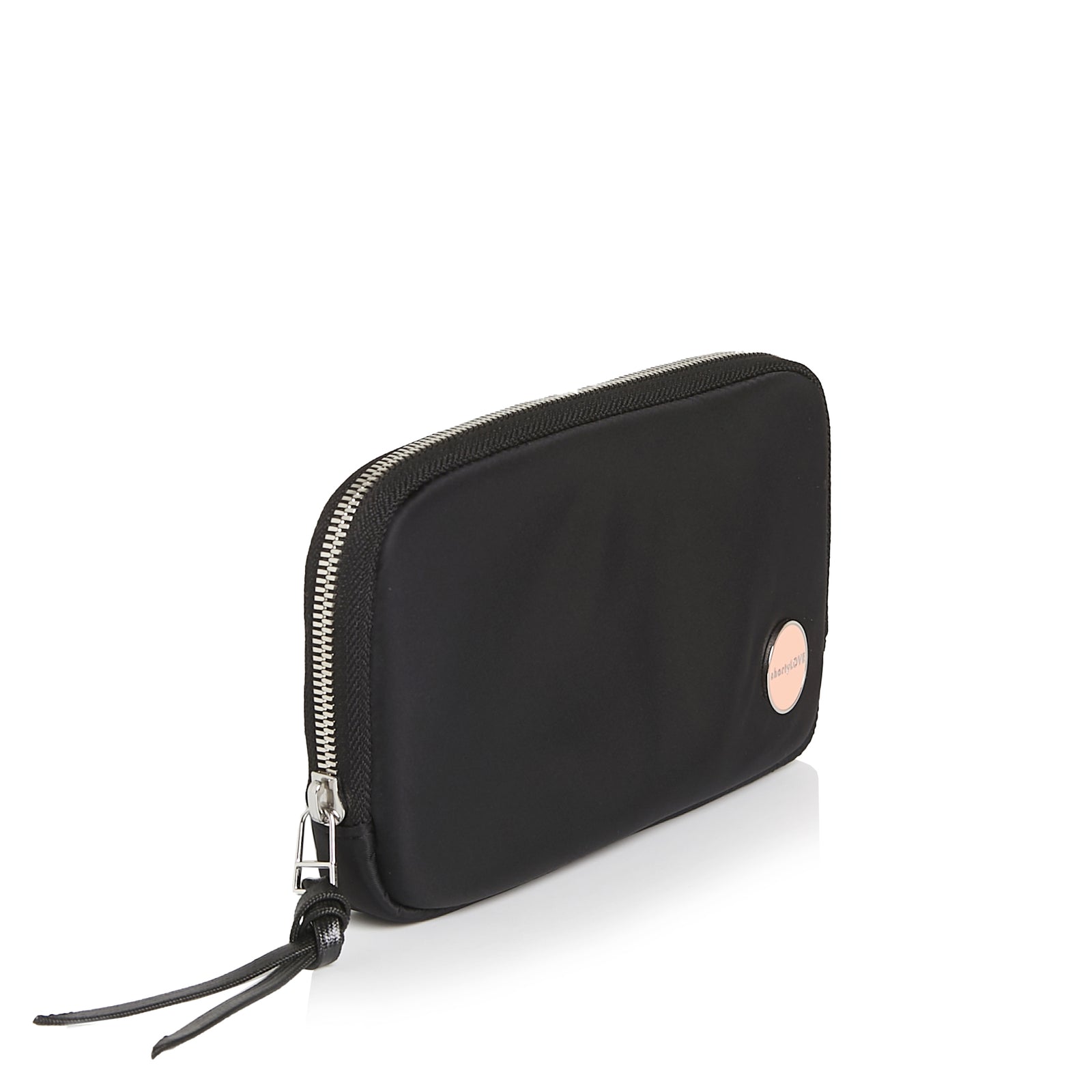 shortyLOVE jetty clutch/wallet in black; front view against white background