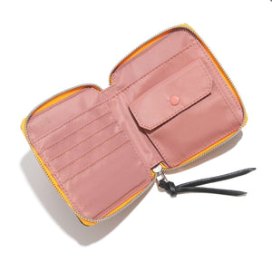 shortyLOVE merchant small wallet in green camo; top-down view showing interior pink lining against white background.