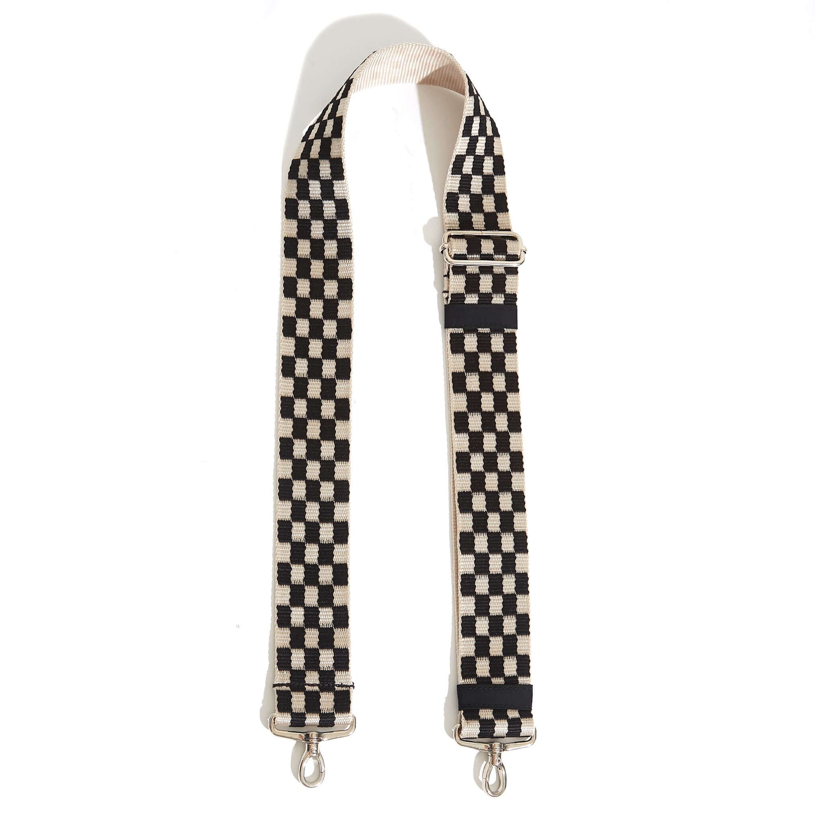 shortyLOVE boardwalk strap in black/white checker; front view against white background