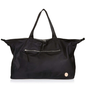 shortyLOVE friday weekender travel bag in black; front view against white background