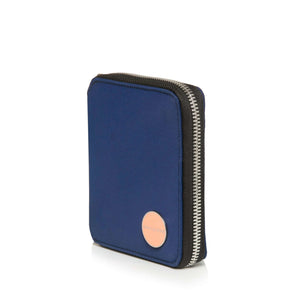 shortyLOVE merchant small wallet in navy; side angle view against white background.