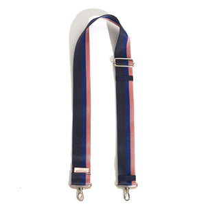 shortyLOVE boardwalk strap in navy/blue/pink; top view open against white background.