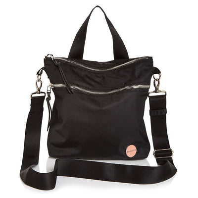 shortyLOVE amuse medium sized women’s nylon crossbody handbag in black; front view against white background