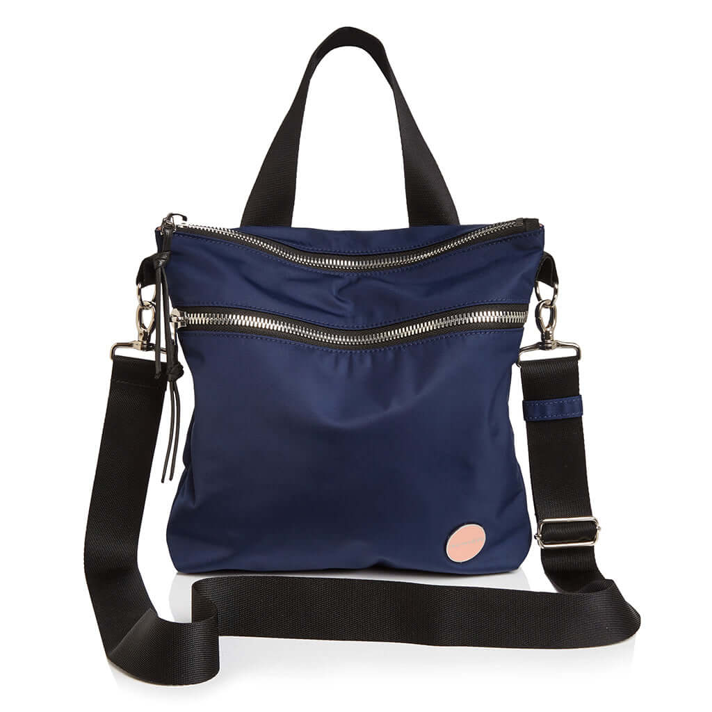 shortyLOVE amuse medium sized crossbody bag in navy; front view against white background.